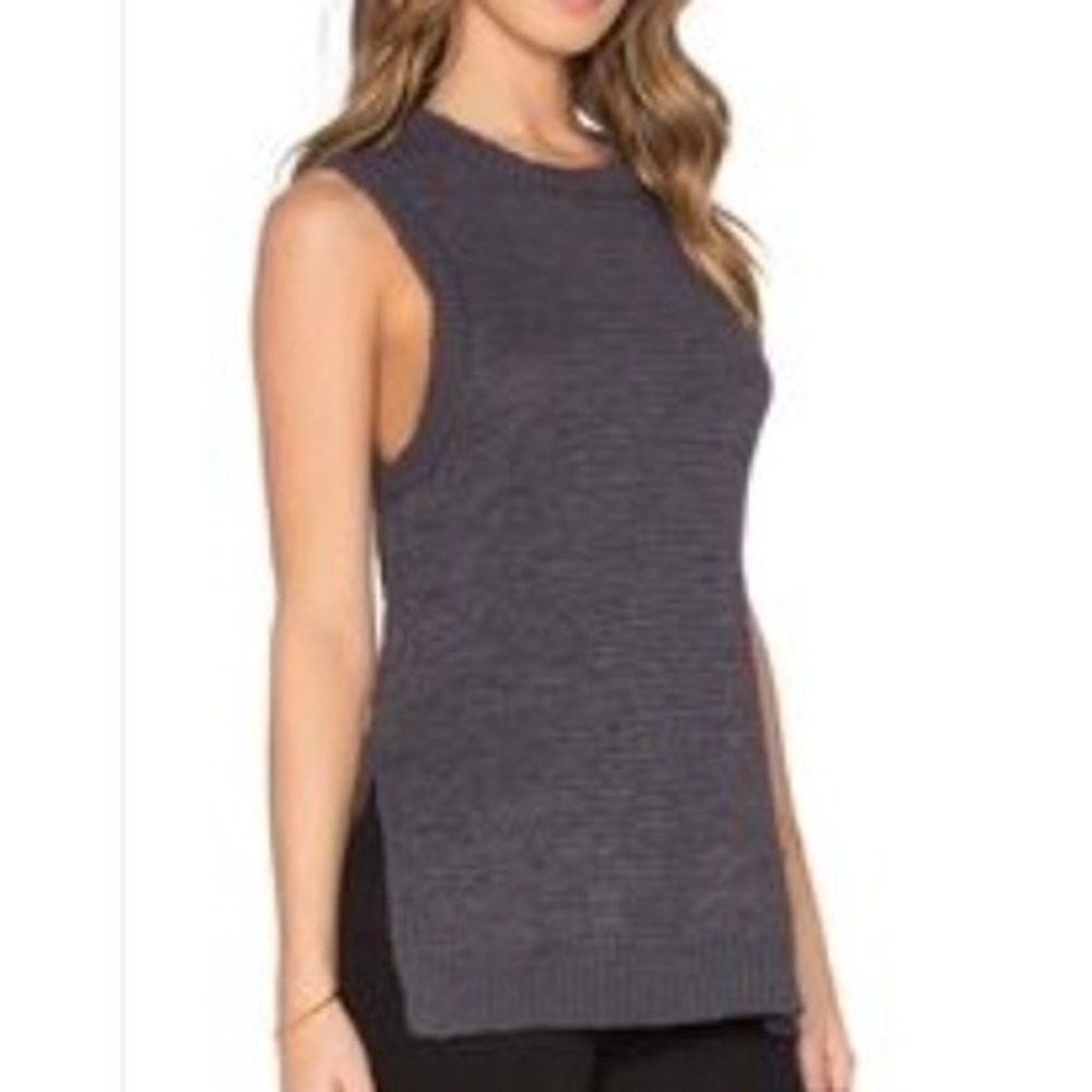 Quiet Luxury 360 Sweater Gray Italian‎ Yarn Sleeveless Knit High Low Tank SZ M